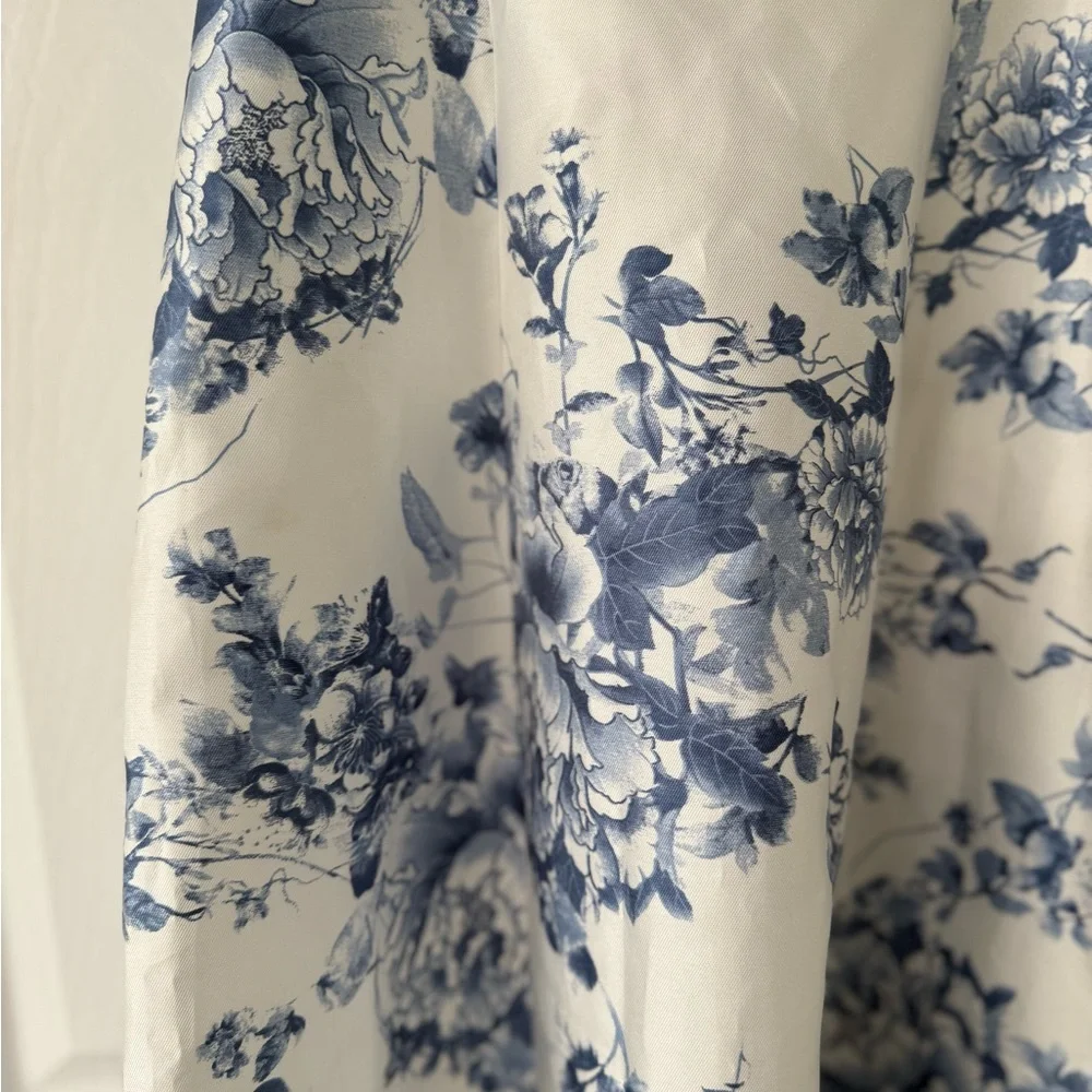 ALFRED SUNG Blue Floral Lace Up A-Line Gown - Picture 9 of 16